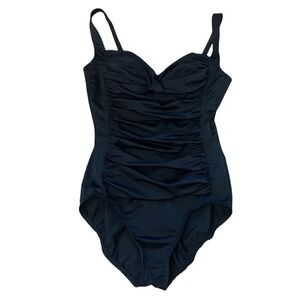 Trimshaper Black Ruched Shaping One Piece Swimsuit - Size 12